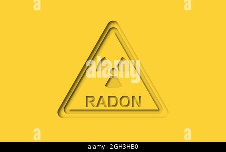 Warnsignal. RADON ist ein Schadstoff, der die Luftqualität in Innenräumen weltweit beeinflusst. Hintergrundstrahlung. Radioaktives, farbloses, geschmackloses Edelgas. Stockfoto