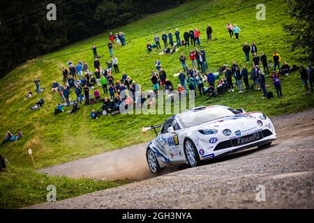 50 BECT Fabrice, MICHAL Arnaud, Team FJ, Alpine A110, Aktion während der Rallye du Mont-Blanc Morzine 2021, 4. Runde des Championnat de France des Rallye 2021, vom 2. Bis 4. September in Morzine, Frankreich - Foto Bastien Roux / DPPI Stockfoto