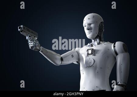 3d-Rendering-Roboter oder Cyborg Hold Gun Stockfoto