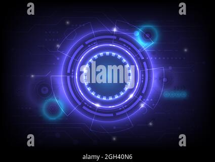 Futuristisches Sci-Fi-leuchtendes HUD-Element, Leiterplatte und Partikel aus Technik. Abstrakter Hi-Tech-Partikelhintergrund. Hologramm und Head-up-Display i Stock Vektor