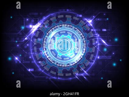 Futuristisches Sci-Fi-leuchtendes HUD-Element, Partikel aus Technik und Leiterplatte. Abstrakter Hi-Tech-Partikelhintergrund. Hologramm und Head-up-Display i Stock Vektor