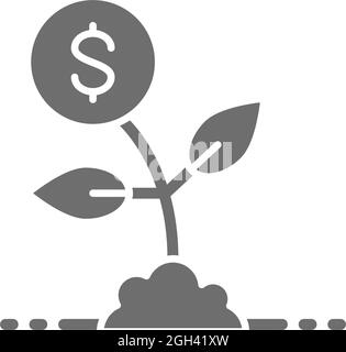 Geldbaum, Geld sparen, investieren grauen Symbol. Stock Vektor