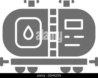 Öltank, Petroleumwagen mit Kraftstoff, graues Symbol für Eisenbahntransport. Stock Vektor