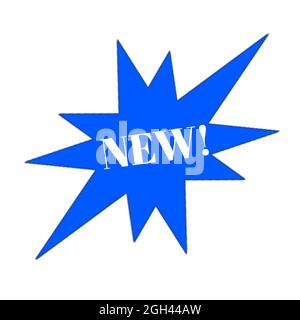 Neue Web-Symbol starbrust blauen und weißen Buchstaben Aufkleber 3d weißen Hintergrund Stockfoto