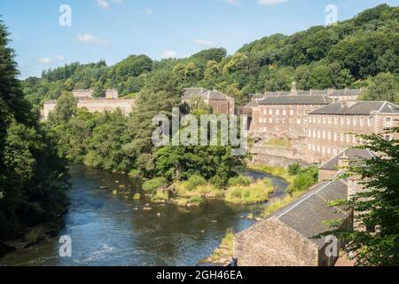 New Lanark Mühlendorf aus dem 18. Jahrhundert, ein UNESCO-Weltkulturerbe, in Lanarkshire, Schottland, Großbritannien Stockfoto