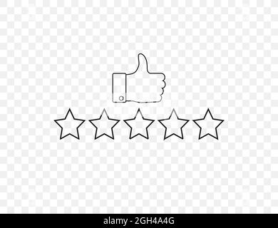Daumen hoch, Bewertung, Sternensymbol. Vektorgrafik. Flaches Design. Stock Vektor