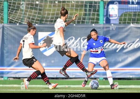 Riccardo Garrone Stadium, Bogliasco (GE), Italien, 04. September 2021, Valentina Bergamaschi (Mailand), Greta Adami (Mailand), Ana Lucia Martinez (Sampdoria Stockfoto