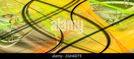 Weihnachten Hintergrund abstrakt Sterne und Schneeflocken grün gelb orange schwarz weiß Gold mit Linien und Wellen Banner Stockfoto