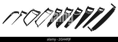Vektor-Set mit realistischen Hacksägen-Symbolen. Säge für Garten, Metall, Holz und Porenbeton. Stock Vektor