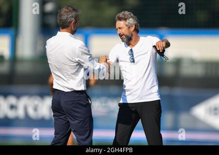 Riccardo Garrone Stadium, Bogliasco (GE), Italien, 04. September 2021, Antonio Cincotta (Sampdoria) Cheftrainer und Maurizio ganz (Mailand) Cheftrainer Stockfoto