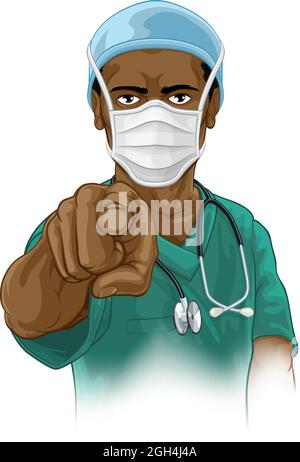 Krankenschwester Arzt in PSA Maske zeigen braucht Sie Stock Vektor