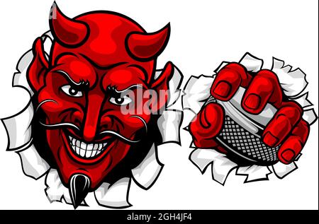 Teufel Satan Eishockey Sport Maskottchen Cartoon Stock Vektor