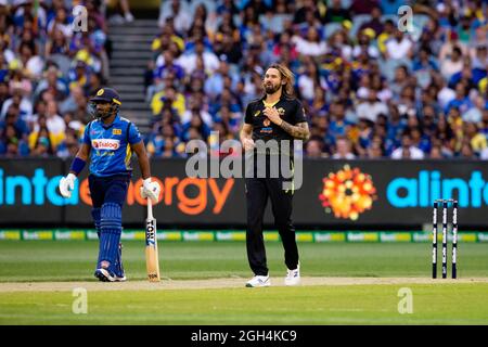 Melbourne, Australien, 1. November 2019. Kane Richardson aus Australien beim Twenty20 International Cricket Match zwischen Australien und Sri Lanka auf dem Melbourne Cricket Ground am 01. November 2019 in Melbourne, Australien. Kredit: Dave Hewison/Speed Media/Alamy Live Nachrichten Stockfoto