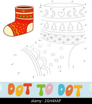Dot to dot Weihnachten puzzle. Connect dots Spiel. Vektorgrafik Socke Stock Vektor