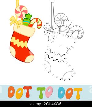 Dot to dot Weihnachten puzzle. Connect dots Spiel. Vektorgrafik Socke Stock Vektor