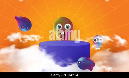 Ein zylindrisches Podium oder Sockel auf einer minimalen Bühnenfläche. Mockup Studio für Produktpräsentation, Branding Design. Halloween Hintergrund. Vektor Stock Vektor