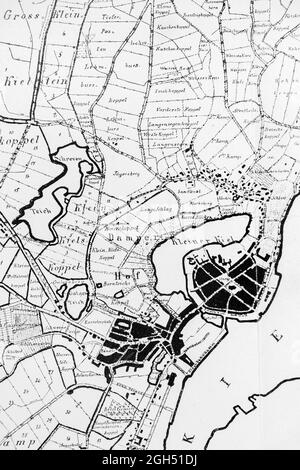 Detail der historischen Landkarte von Kieler Immobilien im Jahr 1846, Illustration, Bundesland Schleswig-Holstein, Norddeutschland, Stockfoto