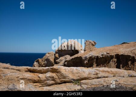 Felsformationen am Cap de Creus, Cadaqués, Costa Brava, Katalonien, Spanien Stockfoto