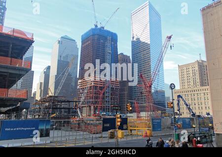 New York, USA - 20. November 2010: Der Bau von New Yorks World Trade Center Türmen Stockfoto