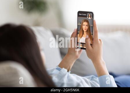 Frisur Schönheit makeovers mobile Anwendungen Konzept, Collage Stockfoto