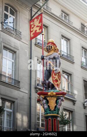 Zähringerbrunnen - einer der mittelalterlichen Brunnen der Berner Altstadt - Bern, Schweiz Stockfoto