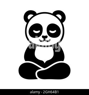 Panda Bär sitzt in Meditation, Zeichentrickfilm. Netter lustiger Panda, der in Lotusposition meditiert. Vektorgrafik Clip Art Illustration. Stock Vektor