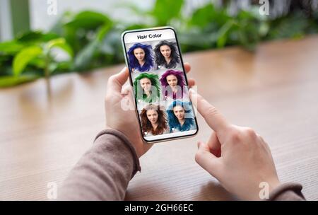 Vurtual Frisur und Farbwechsel App, Collage Stockfoto