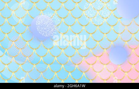 Prinzessin Hintergrund. Magische Sterne. Goldene Schuppen. Blaues Muster. Fantasy-Galaxie. Stock Vektor