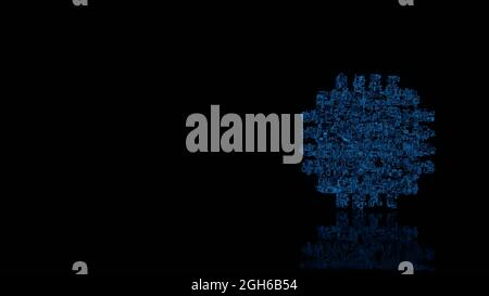 3d Rendering verschiedene blaue Draht glühenden mechanischen Teilen in Form von Symbol des Chips, moderner Computer isoliert auf schwarzem Hintergrund mit Reflexion auf fl Stockfoto