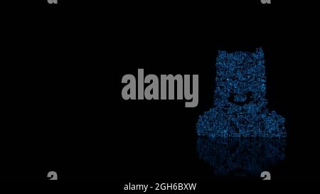 3d-Rendering verschiedenen blauen Draht glühenden mechanischen Teilen in Form von Symbol des Superhelden batman isoliert auf schwarzem Hintergrund mit Reflexion auf dem Boden Stockfoto