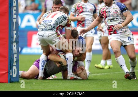 Matthew Storton von Hull KR erhält einen Versuch, der später beim Spiel der Betfred Super League im St James' Park, Newcastle, ausgeschlossen wird. Bilddatum: Sonntag, 5. September 2021. Stockfoto