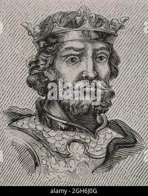 Aurelius von Asturien (c. 740-774). König von Asturien (768-774). Hochformat. Gravur. Las Glorias Nacionales. Band II, Ausgabe Madrid-Barcelona, 1853. Stockfoto