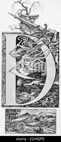 Frontispiz zum Kapitel Dreißigjähriger´ Krieg von 1618 bis 1648, historischer Stich von 1899, Kiel, Schleswig-Holstein, Norddeutschland, Stockfoto