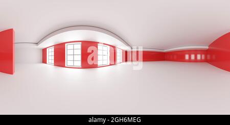 Vollständige 360-Grad-Panorama-Umgebung Karte der abstrakten roten Wand Studio Loft Innenraum 3d Rendering Illustration hdri hdr vr Stil Design Panorama Stockfoto