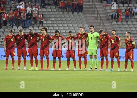 Die belgischen Spieler beim Start eines Fußballspiels zwischen der belgischen Nationalmannschaft Red Devils und der Tschechischen Republik am Sonntag, dem 05. September 2021 in Brus Stockfoto