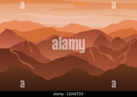 Schöne orange Berg Silhouette Landschaft bei Sonnenuntergang. vektor-Illustration Stock Vektor