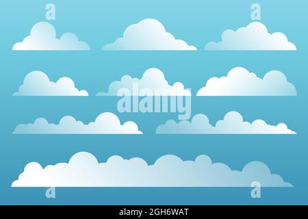 Set von Cartoon-Wolken auf blauem Hintergrund Stock Vektor