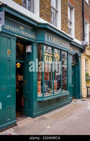 Lieferanten von L. Cornelissen & Son Artists in Great Russell Street Bloomsbury in Central London. Bloomsbury Art Supplies Shop. Stockfoto