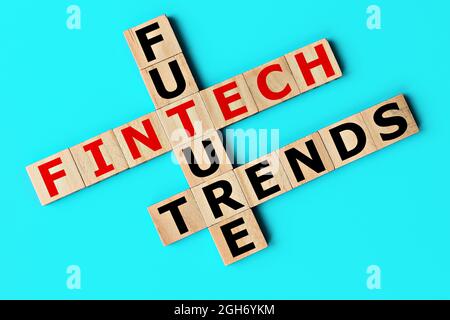 fintech Zukunftstrends Kreuzworträtsel Konzept Stockfoto