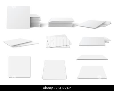 Realistische runde und quadratische Untersetzer Mockup Set. Stock Vektor