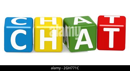 Chat-Buzzword isoliert auf weißem Hintergrund, 3D-Rendering Stockfoto