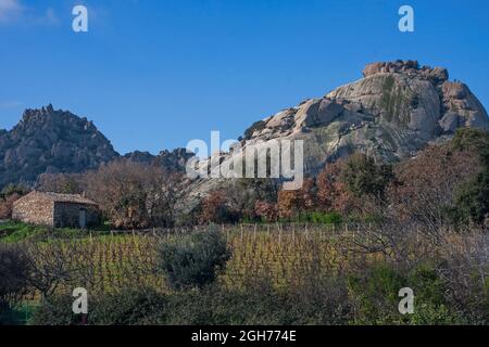 Dies ist das Valle della Lune, Tal des Mondes, im Nordwesten Sardiniens. Es liegt in der Nähe der Stadt Aggius und ist ein landwirtschaftlich anbautes Gebiet Stockfoto