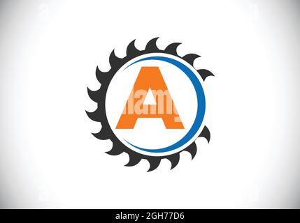 Initial Ein Monogramm Alphabet mit dem Sägeblatt. Zimmerei, Holzbearbeitung Logo-Design. Schrift-Emblem. Modernes Vektor-Logo für Sägewerk Geschäft und Unternehmen Stock Vektor