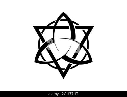 Triquetra mit Dreieck- und Kreislogo, Trinity Knot-Tattoo, heidnisch keltisches Symbol Triple Goddess. Wicca-Zeichen, Schattenbuch, Vektor-Wiccan-Symbol Stock Vektor