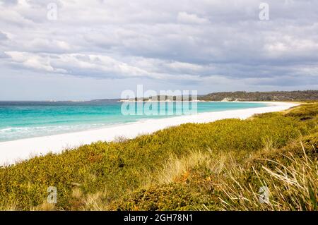 Weißer Sandstrand und kristallklares Wasser in Bay of Fires - Taylors Beach, Tasmanien, Australien Stockfoto