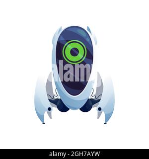 Fliegender Roboter mit großem Display und Klappteilen isoliert realistische Symbol. Vektor-Roboter Cartoon-Figur mit flexiblen Teilen. Künstliche Intelligenz c Stock Vektor