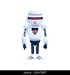 Virtual android, Kinder Spielzeug isoliert weißen digitalen Roboter. Vektor-Roboter im Helm, futuristisch freundlich bot, künstliche Intelligenz Charakter. Vintage sp Stock Vektor