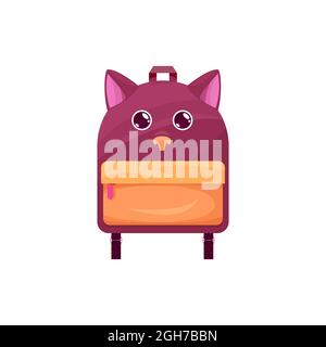 Baby Schultasche isoliert Vektor-Symbol, niedlichen Rucksack mit Katze oder Hund Schnauze und Ohren. Cartoon Kinder Rucksack für Mädchen oder Jungen, Vorschulkinder oder Student knap Stock Vektor