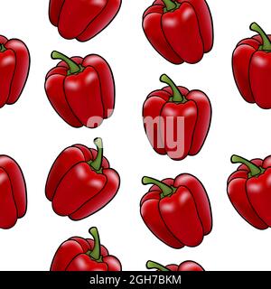 Vektor-Illustration eines pflanzlichen Paprika im Stil des Realismus rote Farbe nahtloses Muster auf einem weißen isolierten Hintergrund. Vektorgrafik Stock Vektor