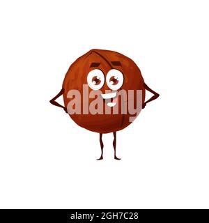 Haselnuss Emoticon mit niedlichem Gesicht isoliert Mutter Emoji flache Cartoon-Figur. Vector Pflasternuss oder Filbertuss Kinder Superfood mit Augen und Händen, Bio s Stock Vektor